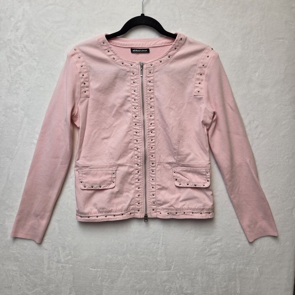Michael Simon Western Studded Jacket Sweater Pink Size Small Cowgirl Cardigan